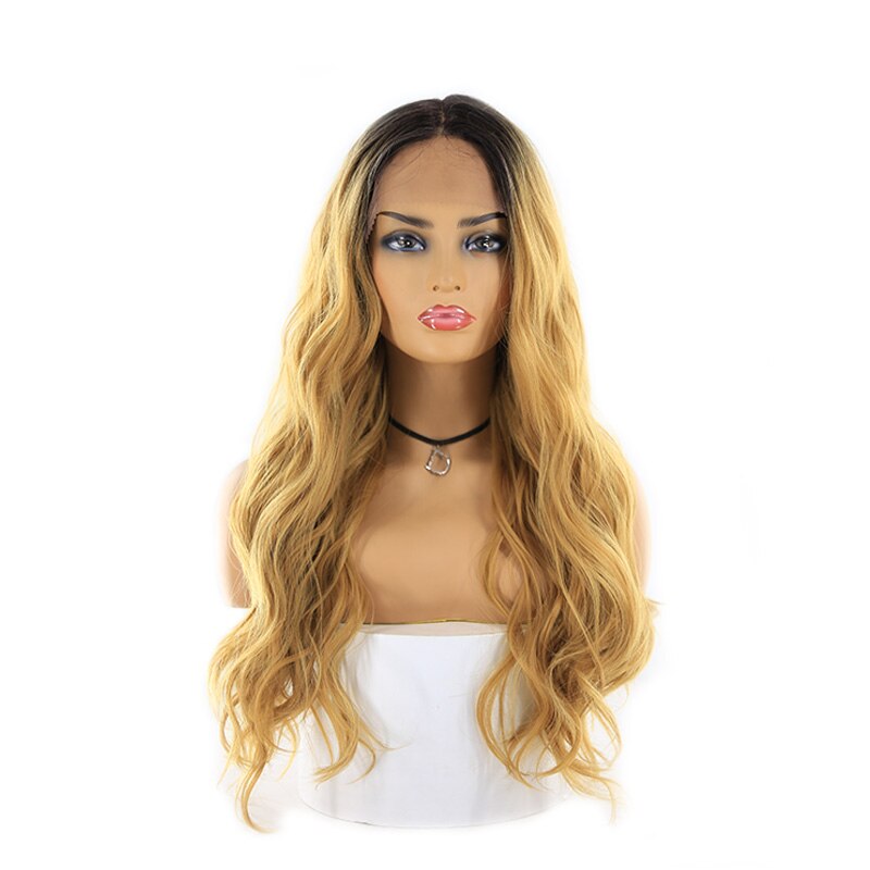 Split Color 2 Part Splice Wig Ombre Brown and Pink Trendy Lace Front Wigs Long Natural Wave Hair X-TRESS Heat Resistant Fibre