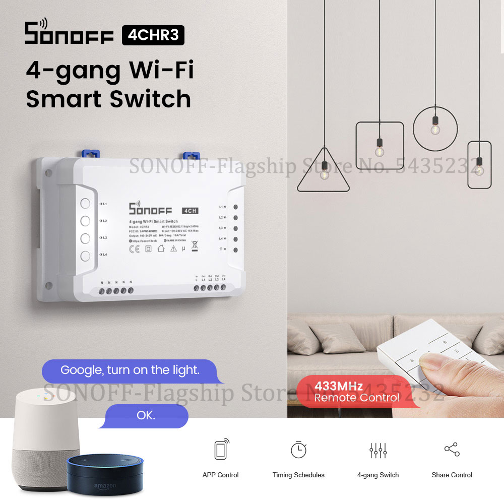 Itead Sonoff 4CH R3 Wifi Draadloze Afstandsbediening Relais Module Schakelaar 4 Gang Kanaal Licht Timer Schakelaar Smart Home Automation