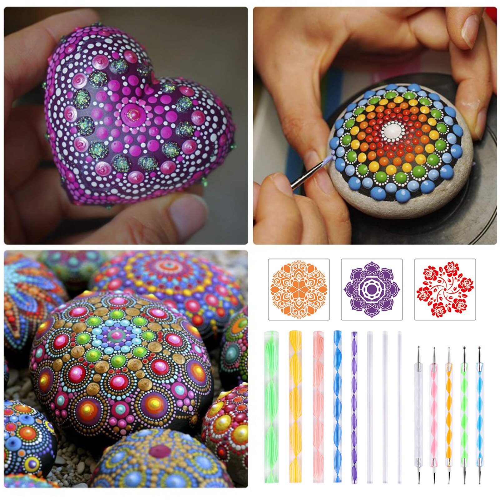 16/18/34/35pcs Mandala Dotting Tools for Painting Rocks Mandala Painting Dotting Stencil Dot Mandala Kit Nail Rock Fabric Art