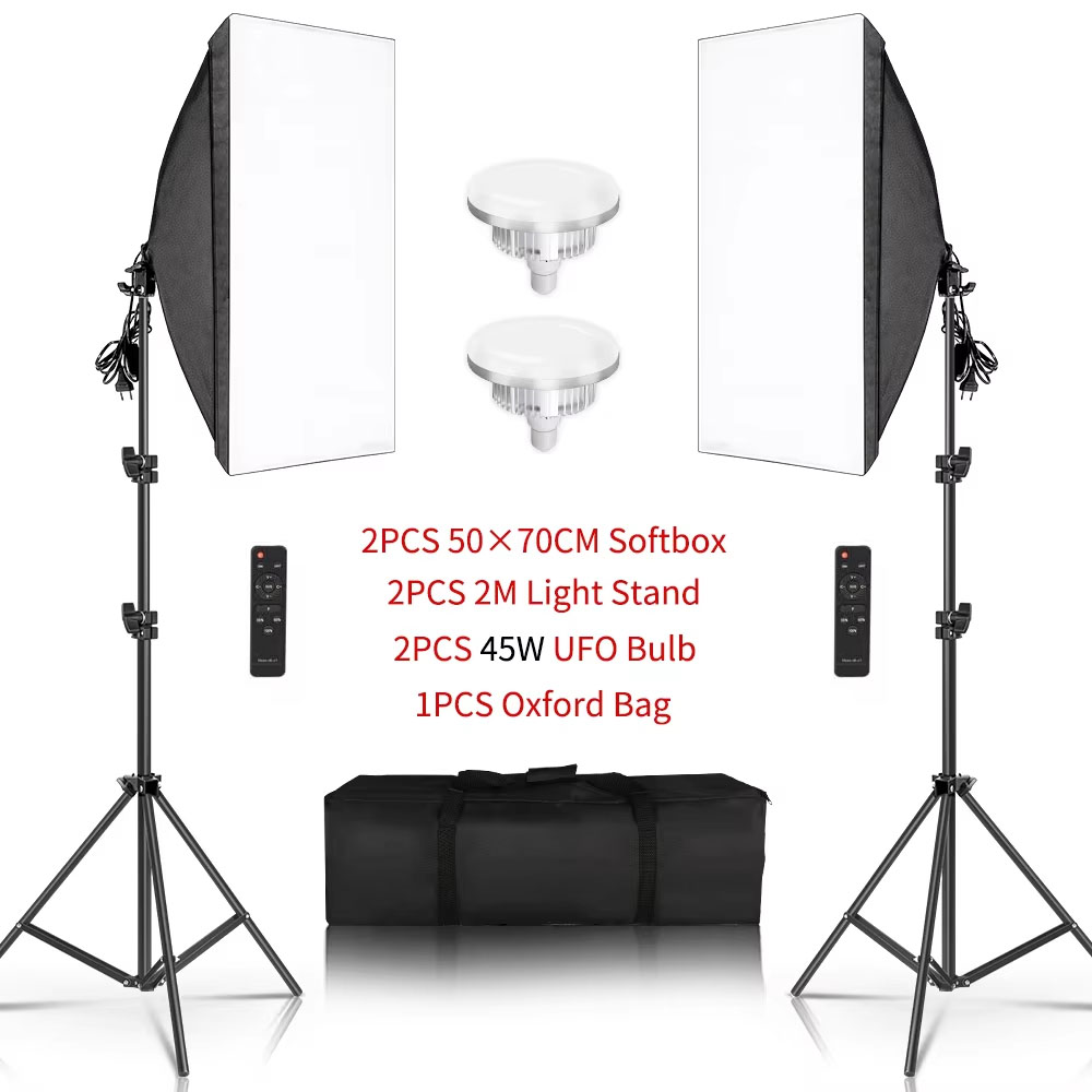 20-135W Softbox Verlichting Kit 50x70CM Fotografie LED Lamp Professionele Continu Licht Systeem Apparatuur voor Fotostudio: WHITE