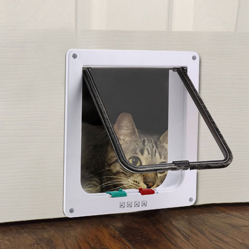 Puerta de seguridad de puertas con cerradura automática para perros y gatos, Gato pequeños de plástico Abs, S/m/l