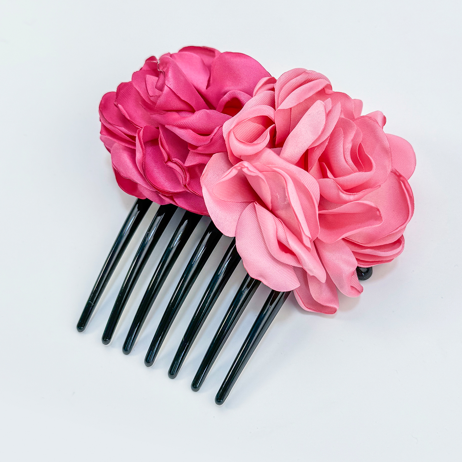 Hårstylingverktøy for kvinner med blomster, hårpinner, flettet vri, hårkam, hårtilbehør til kvinner, jenter, satengblomster, krøllete ornamenter: Rosa
