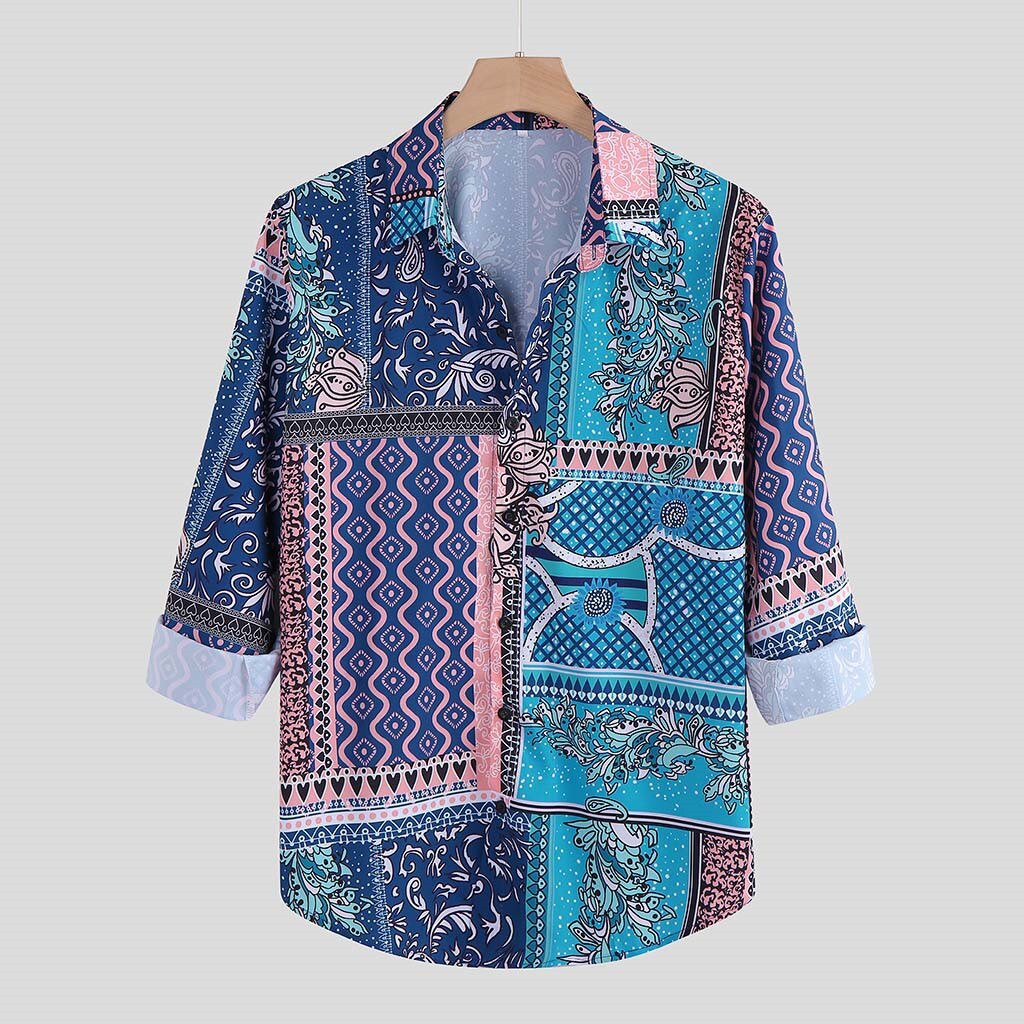 Summer Shirts Men's Vintage Shirt Long Sleeved Casual Shirt Vacation Hawaii Shirt Ethnic Style Streetwear Camisa Shirt