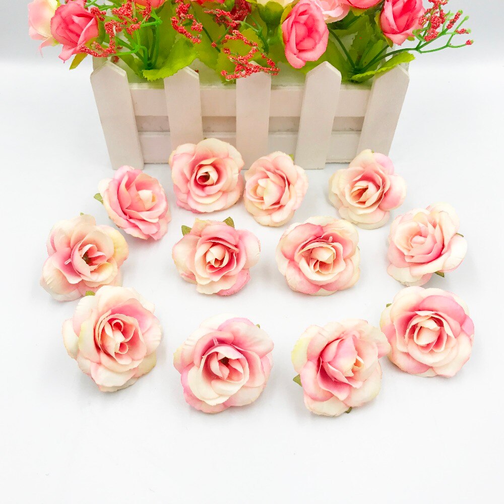 10 stuks kunstbloemen, 4cm zijden rozenbloemen, bruiloftsfeest, huisdecoratie, doe-het-zelfkrans, plakboekdoos, knutselwerkje