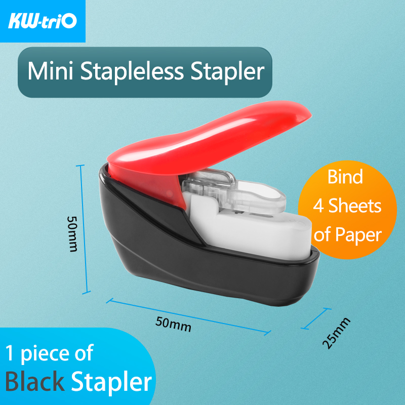 Kw-Trio Mini Stapleless Nietmachine Veilig Papier Nieten Plastic Nietmachine Zonder Nietjes Draagbare Geen Nietjes Nietmachine Bindtoebehoren: Black Stapler-1pcs