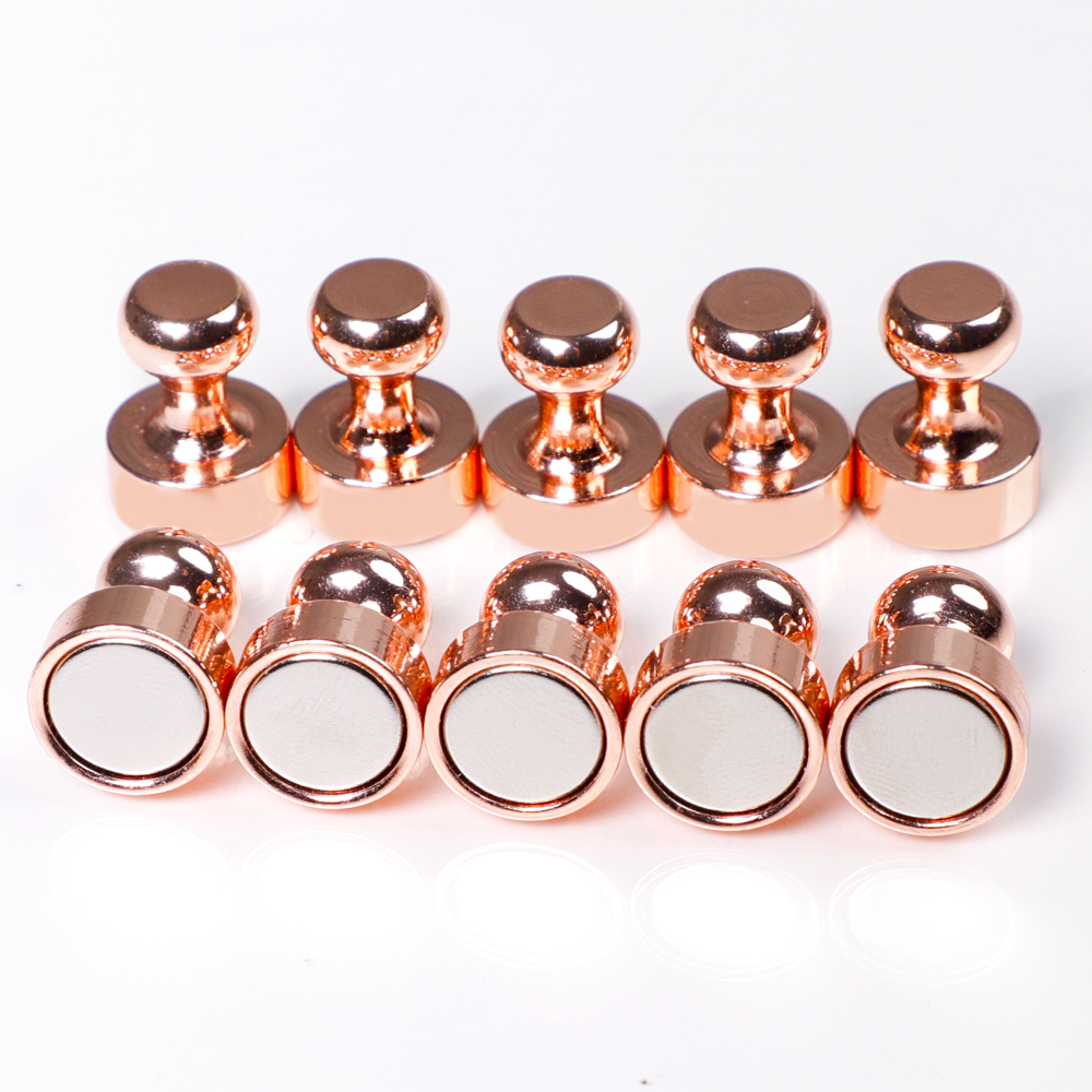 10pcs/Set Neodymium Magnets Metal Thumbtacks Push Pins Office&School Supplies For Refrigerator Whiteboard Calendar Noticeboard: rose gold