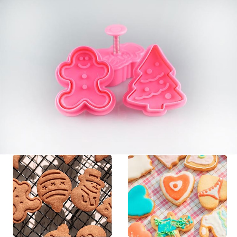 4 Stuks Mini Cookie Stempel Cutters 3D Cookie Plunger Cutter Kerst Bakken Biscuit Mould Tool Gingerbread Cookie Cutters