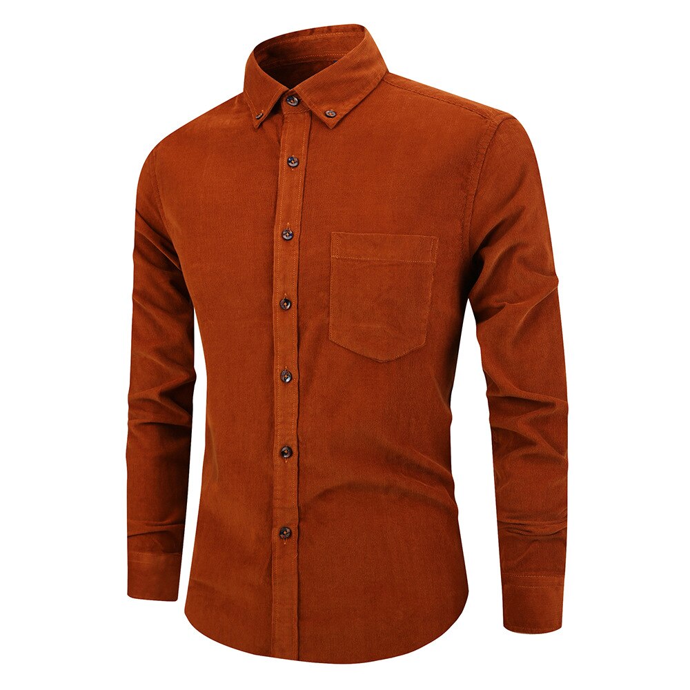 Stil herre efterårs bomuld koreansk herre fløjlsskjorte langærmet retro skjorte herre: Brun / Xxxl