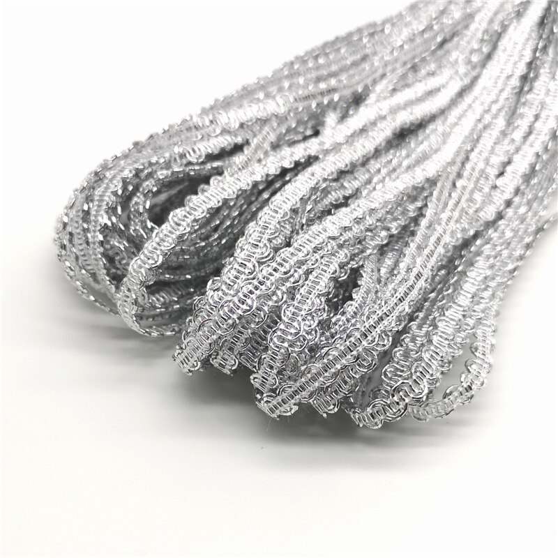 Cinta de encaje ondulado de línea dorada y plateada, 5 yardas, 6mm, vestido de actuación en escenario, disfraz, adornos hechos a mano, accesorios para de boda # Ro: NICKEL