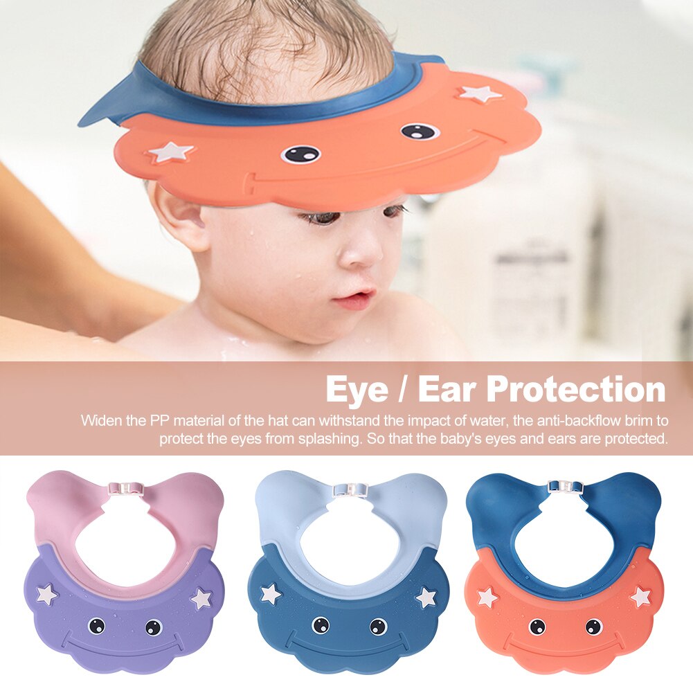 Visera de baño para lavar el pelo para niños, gorra con protección para las orejas, gorro ligero, ajustable, de silicona