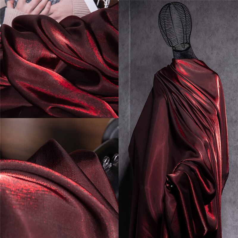 Tela de algodón de seda de vidrio degradado, azul oscuro, rojo, ropa Lisa drapeada sedosa, costura artesanal,
