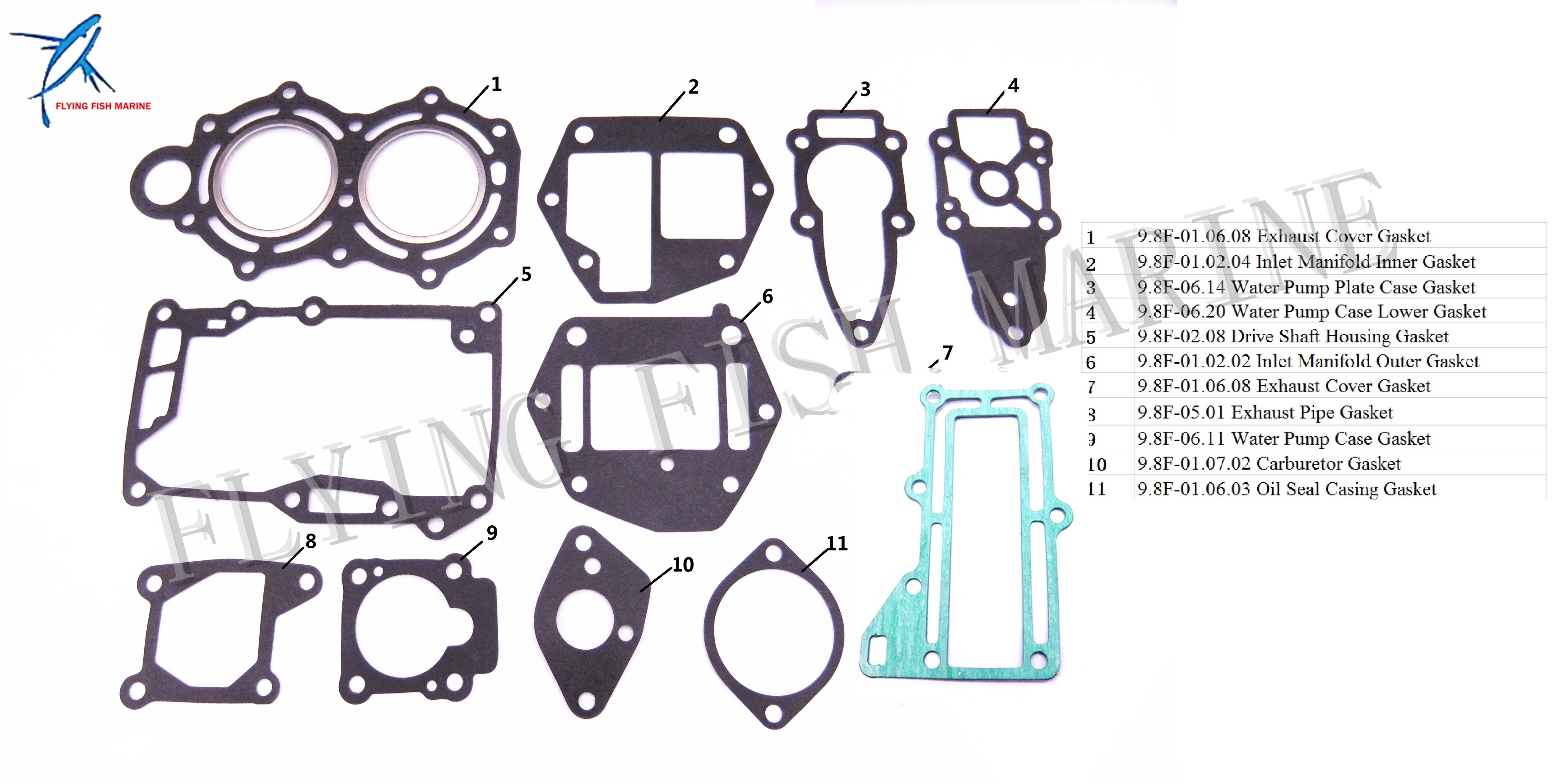 Kit complet de joints d'étanchéité pour moteur hors-bord, 2 temps, pour Parsun T6 T8 T9.8