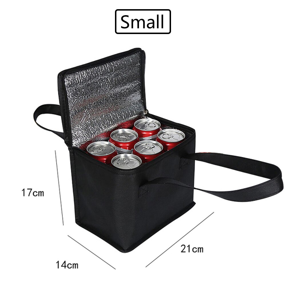 Bärbara värmeisolerade kylväskor stor utomhus camping lunch bento box resor bbq måltid dryck zip pack picknick tillbehör: Svart liten
