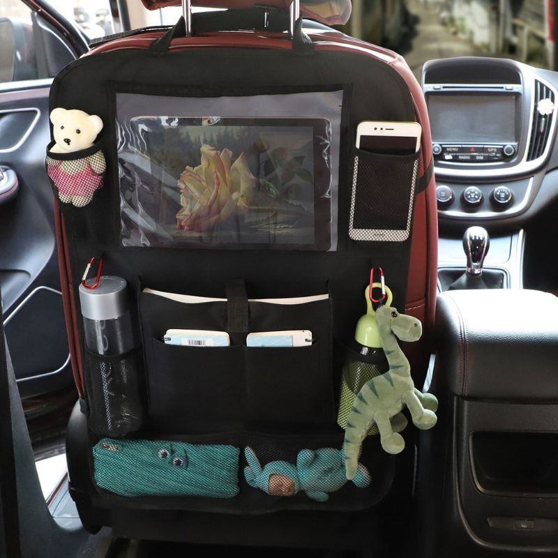 Organiseur de siège arrière de voiture | Organiseur de siège arrière de voiture avec support de tablette pour écran tactile + 9 poches de rangement tapis de pieds protecteurs de dos de siège de voiture grand voyage