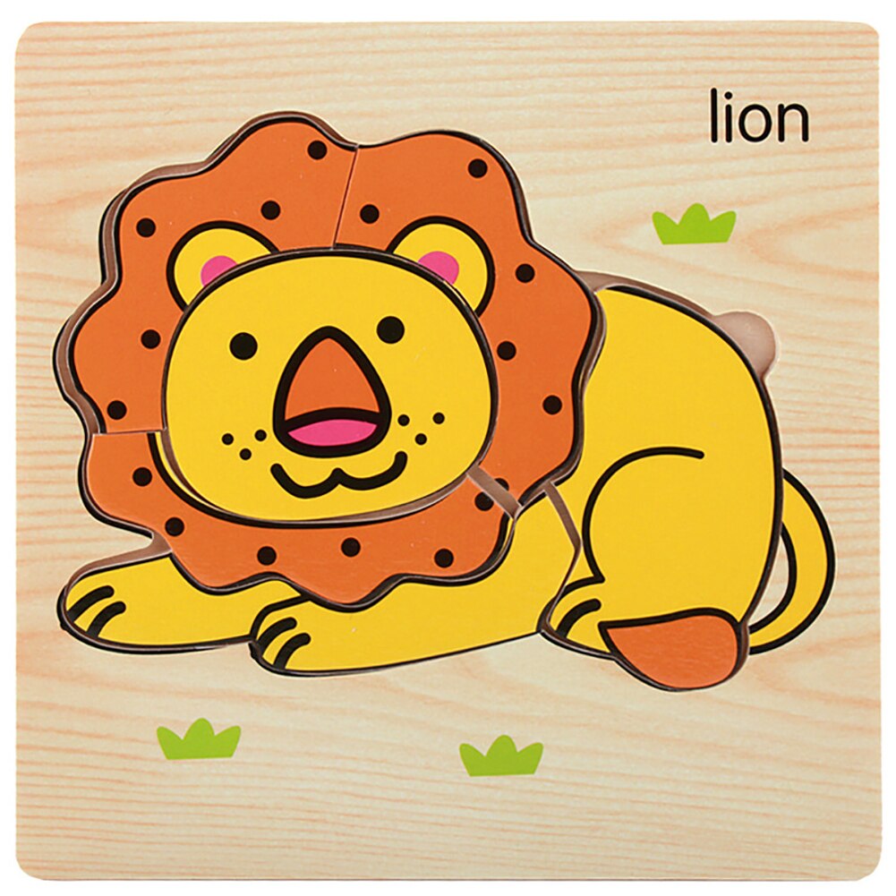 Wooden 3D Tiger Fish Marine Animal Jigsaw Puzzles Board Educational Kids Toy for babys: Lion