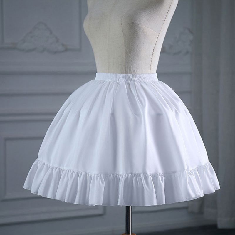 Womens Lolita Cosplay Short Petticoat Ruffles Single Hoop Crinoline Underskirt Elastic Waist Bridal Wedding Skirt Slips