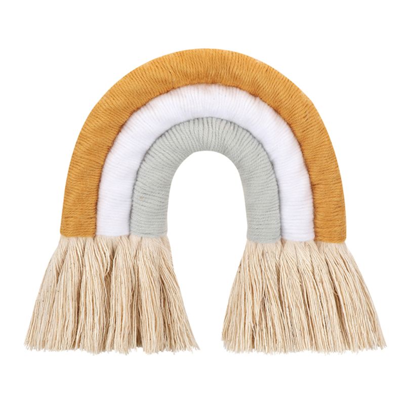 Adorno colgante de pared de arco iris de puntos, tejido hecho a mano, macramé, decoración nórdica para el hogar, guardería, habitación de niños, arte artesanal: 7HH102666-3004