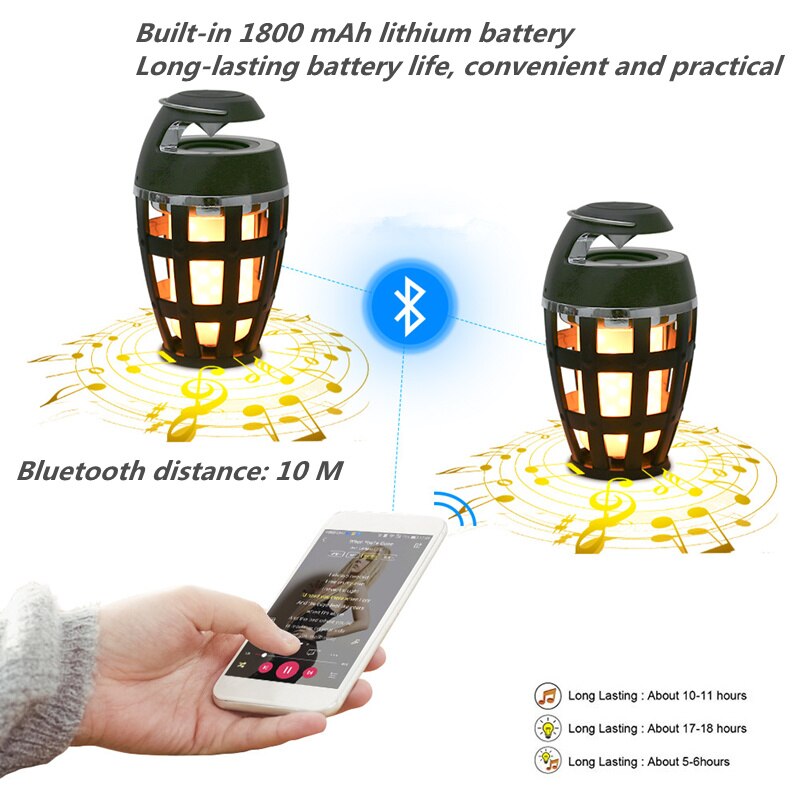 LED Flame Light Bluetooth Speaker Touch Soft Light Portable Stereo Waterproof Intelligent Sound Dance Music Festival Party
