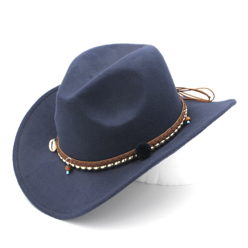 Munng Men Women Wild Western Wool Blend Cowboy Hat Wide Brim Cap Jazz Costume BDBB: Navy Blue