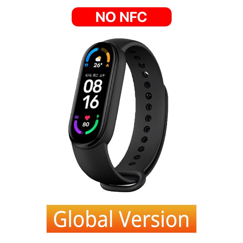 Global Version Xiaomi Mi Band 6 Smart Bracelet Blood Oxygen Heart Rate Miband 6 Fitness Traker Bluetooth Waterproof Smart Band: GN Version(no nfc)