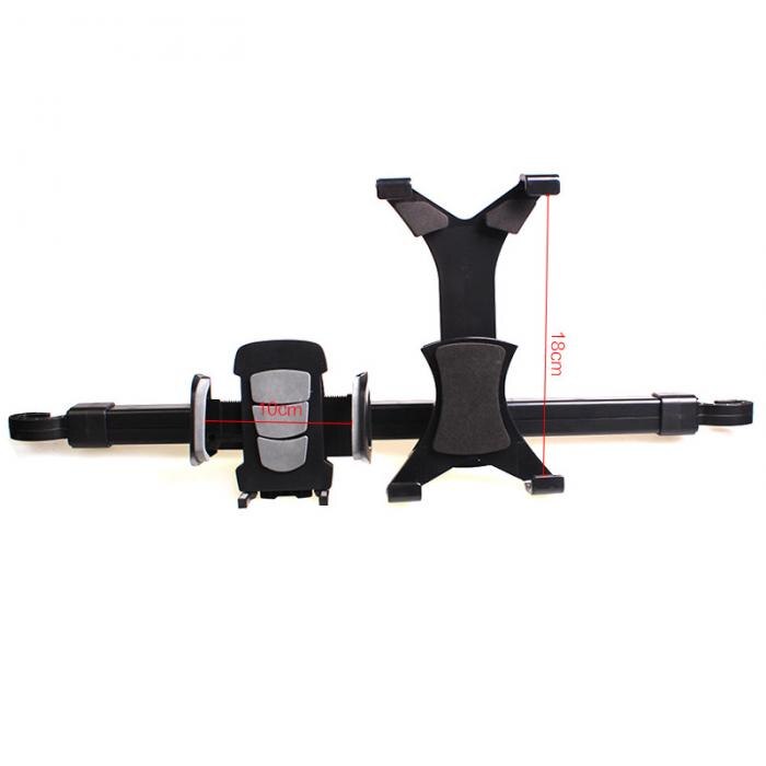 2 in 1 Premium Center Car Seat Headrest Mount Universal Hands Free Tablet + Smartphone Cradle Holder For 10 cm Phones 18 cm Pads