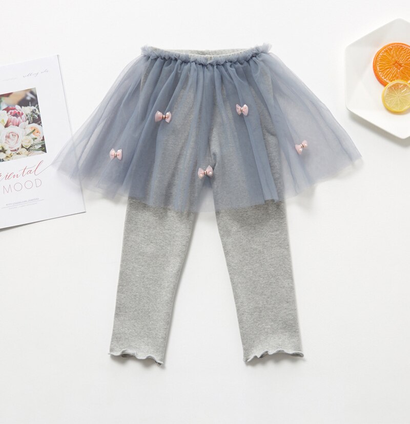 Spring Cotton Baby Girls Leggings Lace Princess Veil Skirt-pants Autumn Children Slim Skirt Trousers for 3-6 Years Kids Clothes: gray / 100 fit 90cm-95cm