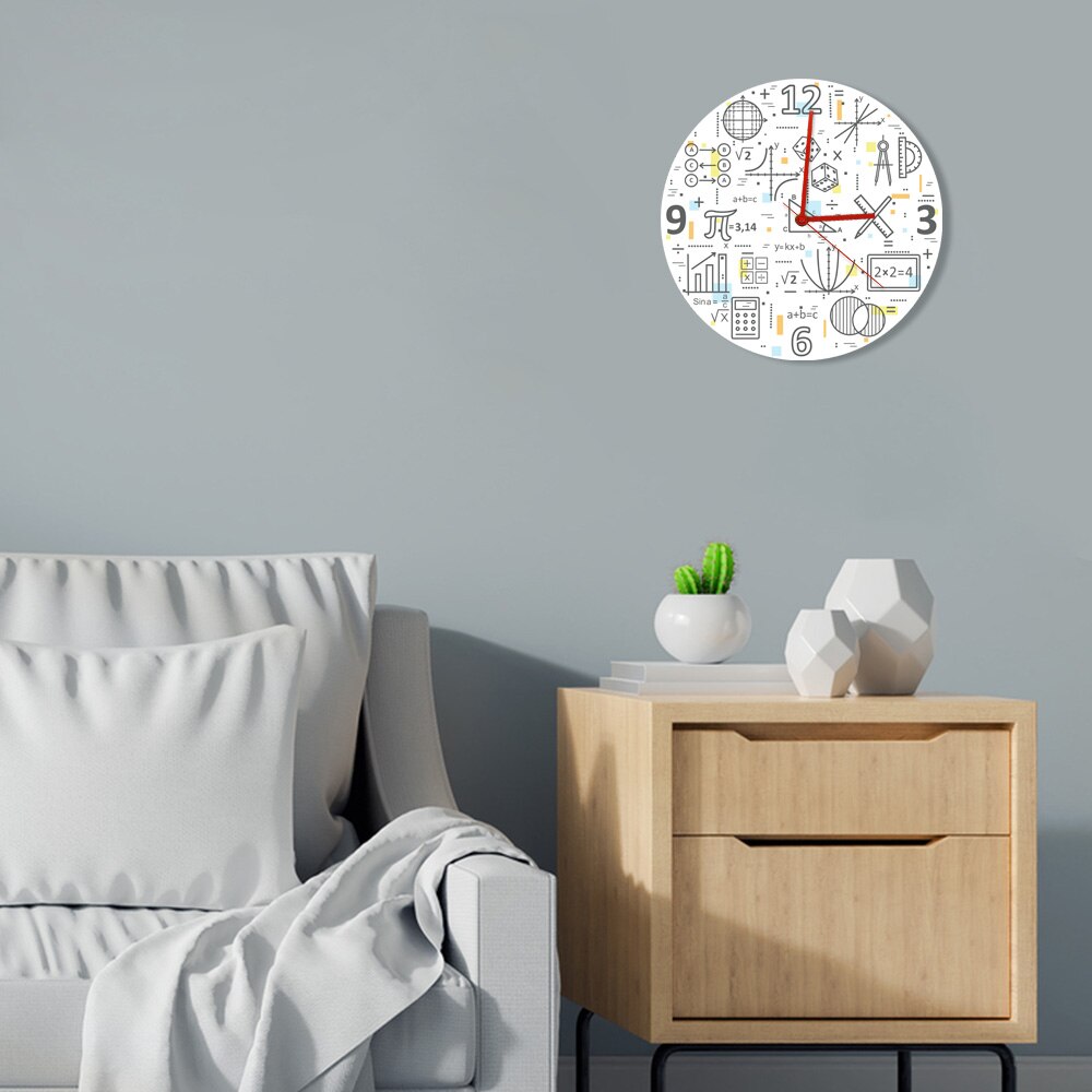 Modern Thin Line Concept of Mathematics Printed Acrylic Wall Clock Mathematical Formula Studying Education Colorful Wall Watch