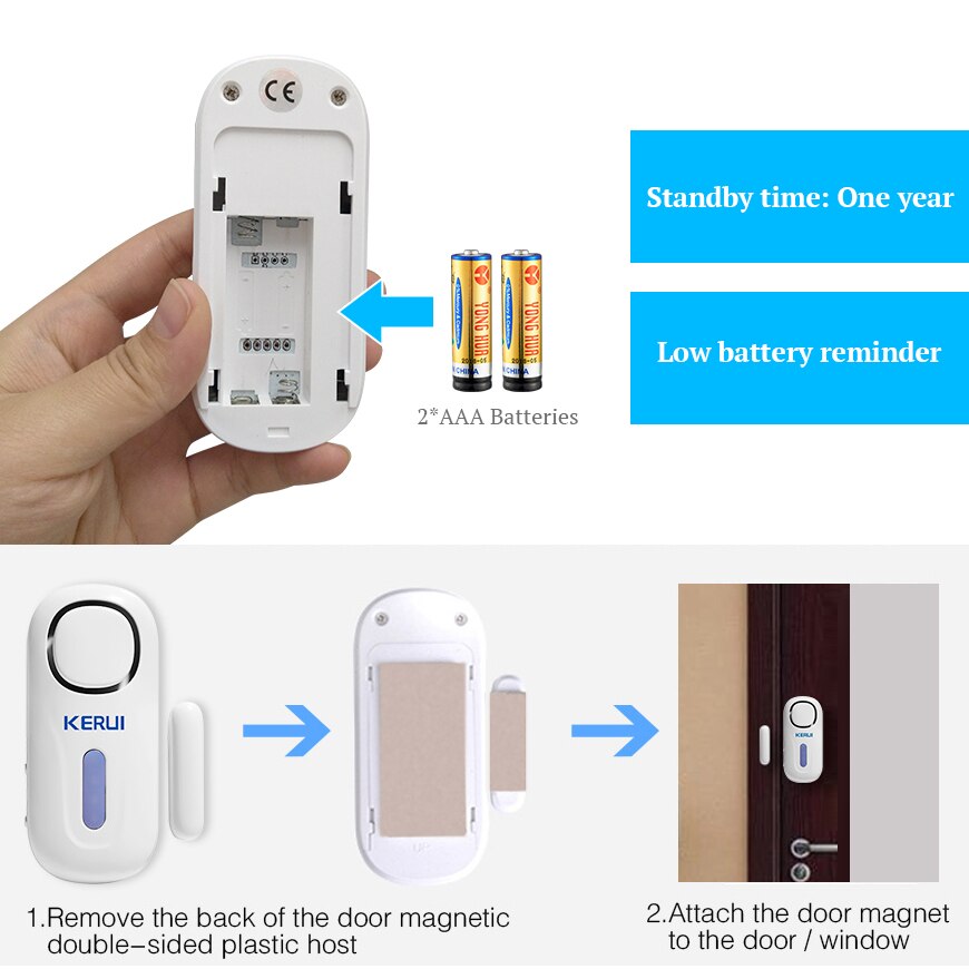 Kerui hjemmesikkerhet trådløs dørsensor alarm 433 mhz batteri strømforsyning led indikator intelligente dører vinduer skytshelgen
