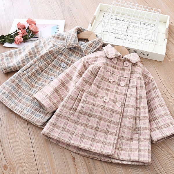 Piger plaid trenchcoat børne efterår vinter uld frakke  -10 grader koreansk version af