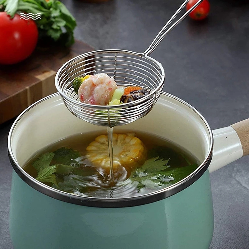 Stainless Steel Spider Strainer Skimmer Spoon Long Handle Wire Skimmer Ladle For Kitchen Frying Cooking Pasta Chip Noodles Scoop