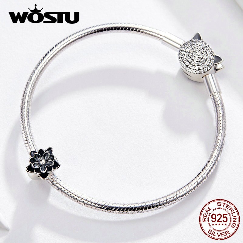 WOSTU S925 cuentas de loto auténticas cuentas de plata de ley 925 ajuste pulsera y brazalete para mujer joyería DXC1196