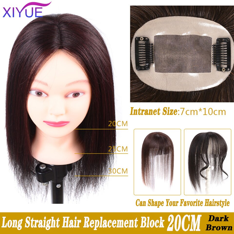 XIYUE Center frange haut cheveux pièces avec frange fait à la main demi-tête perruque droite naturel Invisible remplacement synthétique cheveux pièce: BF27-20-2-33