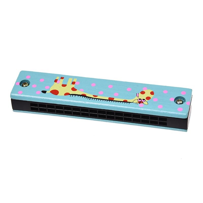Houten giraffe patroon dubbele serie 32 gaten mondharmonica kind blauw: Default Title
