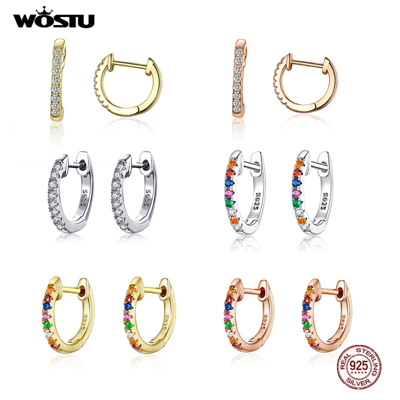 WOSTU Authentic 925 Sterling Silver 6 Color Small Circle Hoop Earrings For Women Wedding Noble Jewelry FIE498