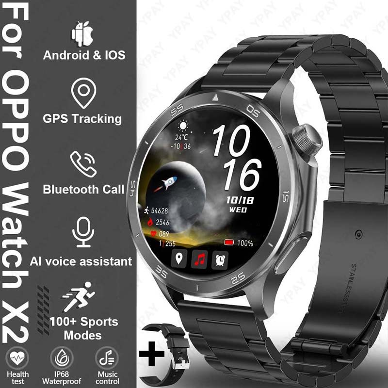 2025 New For Original OPPO Watch X2 Men GPS Smart Watch 1.53inch AMOLED IP68 Waterproof Bluetooth Call 100+ Sports Modes Watch: Azul