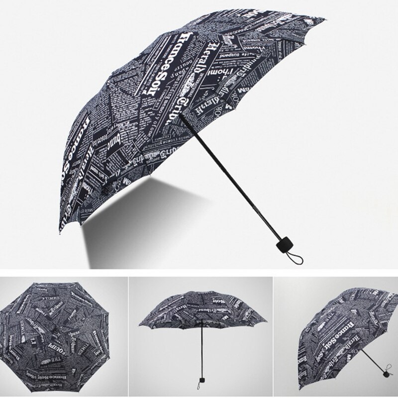 British Wind Black And White Newspaper Umbrella Folding Automatic Umbrella Anti-Uv Sun/Rain Umbrella Parasol