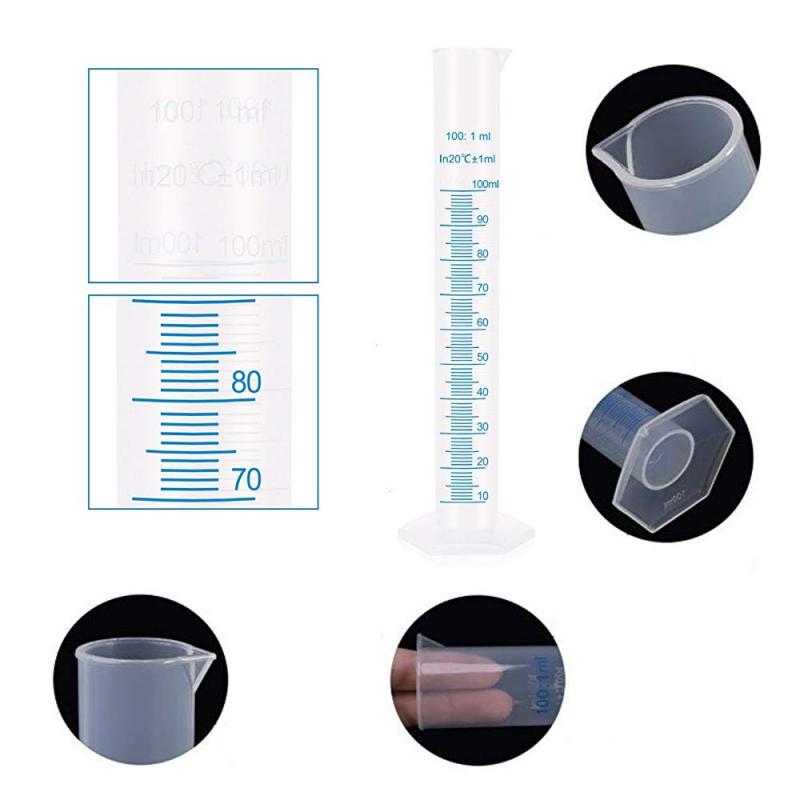 Cylindre de mesure en plastique 10/25/50/100/250/500ml, 1 pièce, cylindre gradué de laboratoire, tasse de mesure Standard pour laboratoire de chimie