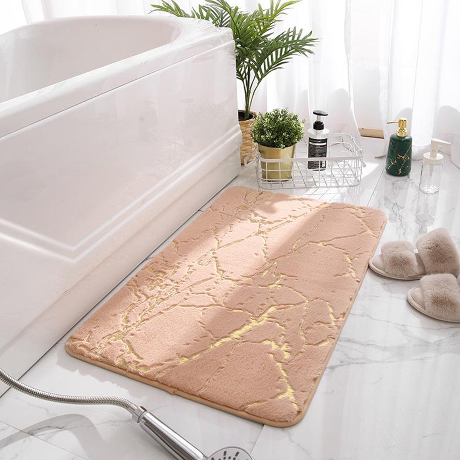 Non-Slip Bath Mats Super Absorbent Shower Bathroom Carpets Soft Toilet Floor Mat Bathroom Rug: Light Brown 40x60cm