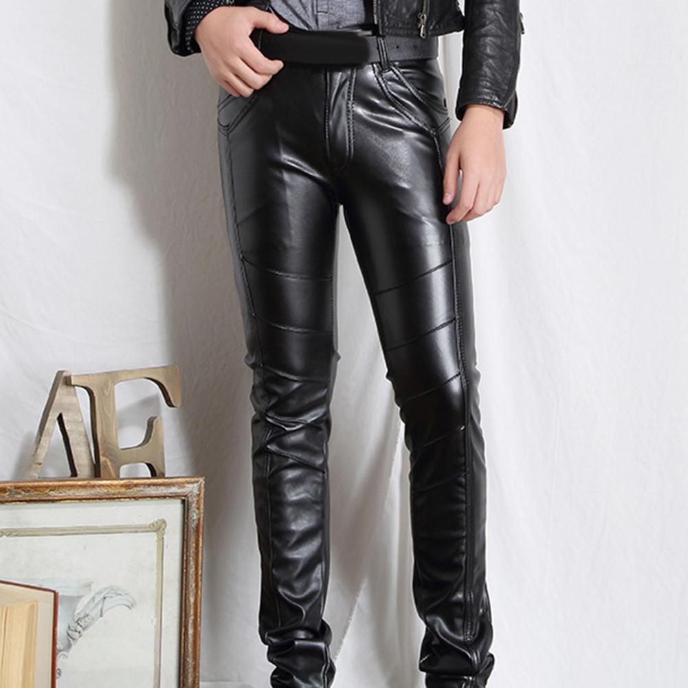 Pantalones de cuero sintético para hombre, pantalón ligero de cintura alta elástica, informal, cortavientos, Delgado, de talla grande, para invierno
