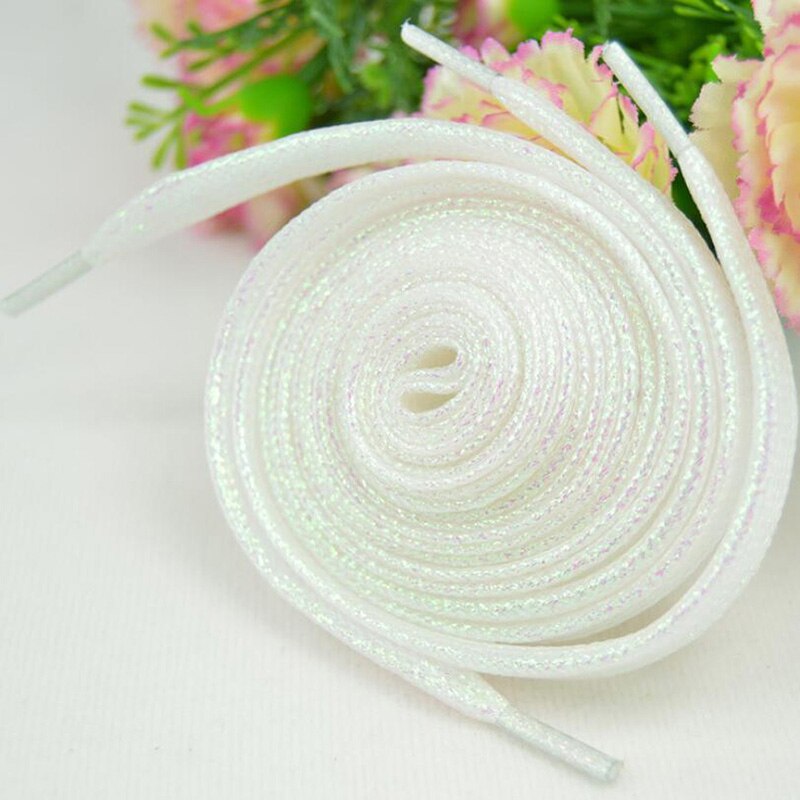 Cordones planos con brillo metálico brillantes para zapatillas, cordones brillantes para zapatillas de lona, botas atléticas, 110cm: Blanco