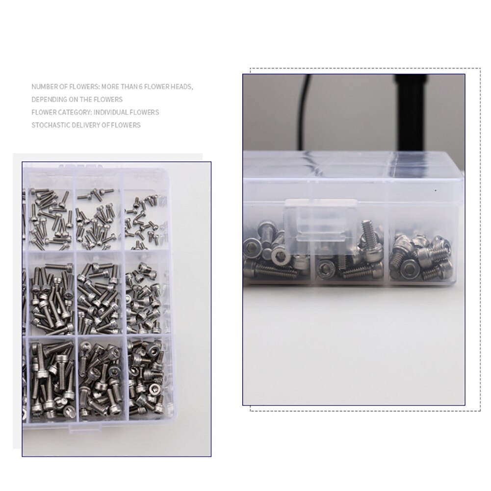 1080pcs M2 M3 M4 Hex Socket Head Cap Screw Nuts and Bolts Assortment Kit Set 304 Stainless Steel with Storage Box