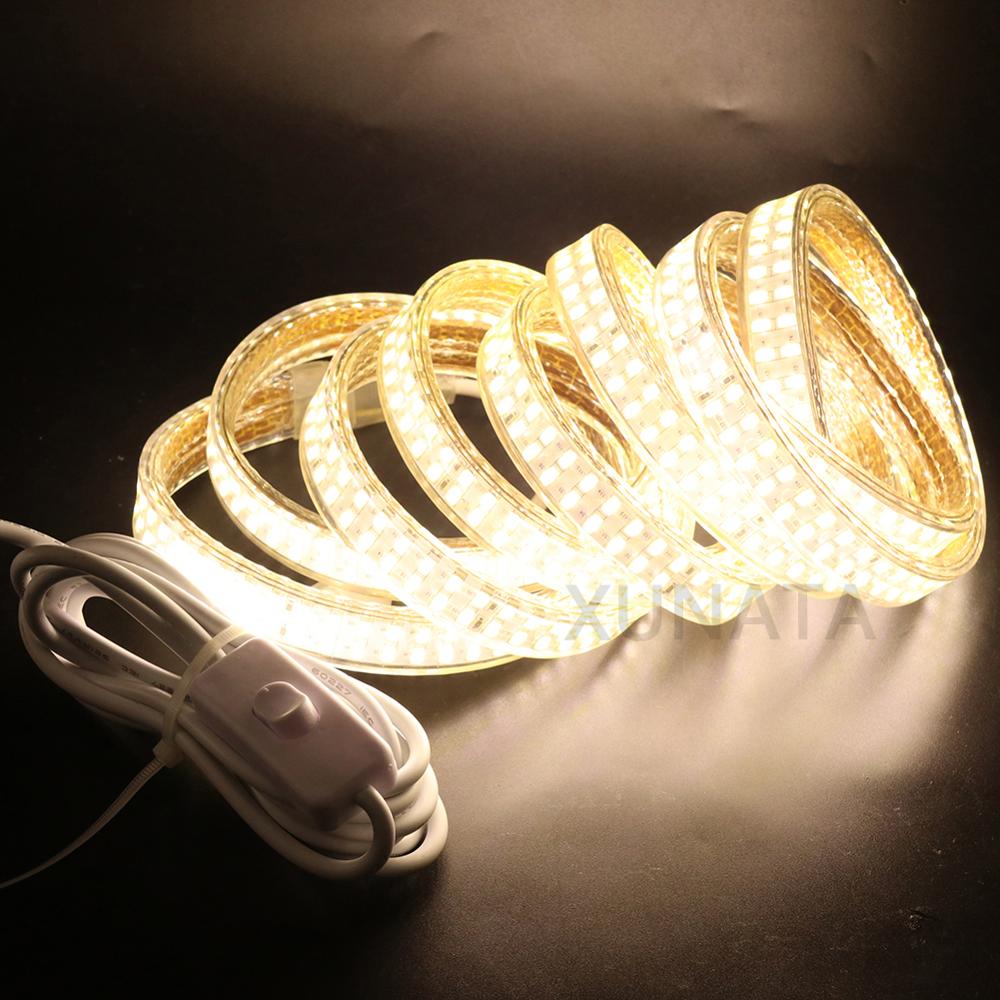 220V 110V 5730 bande lumineuse LED 240LEDs/M bande LED Double rangée ruban ruban étanche avec prise d'interrupteur EU/US/UK blanc/blanc