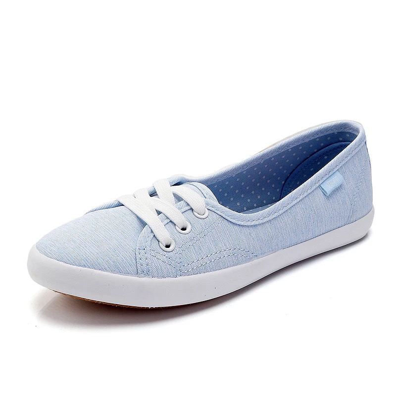 Dam snörning canvas platt höst loafers kvinnlig andas solid bekväma lata skor dam sneakers fritidsskor: Blå / 38