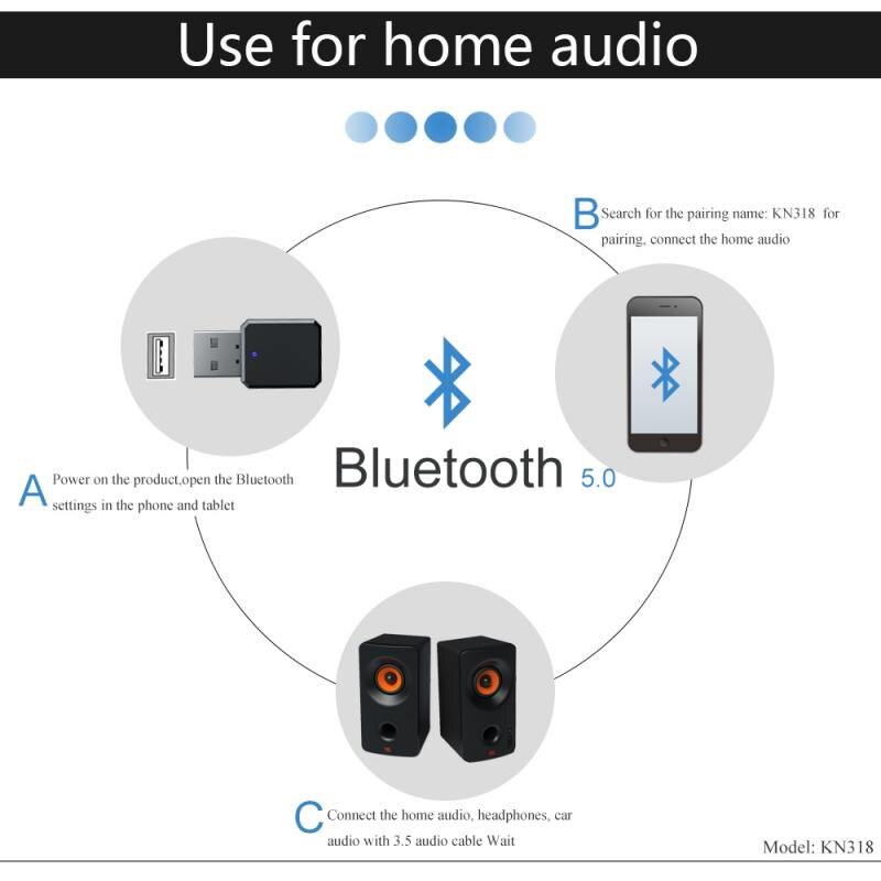 KN318 Bluetooth 5.1 Audio-ontvanger Dual Output Aux Usb Stereo Auto Handsfree Call Ingebouwde Microfoon Mic draadloze Adapter