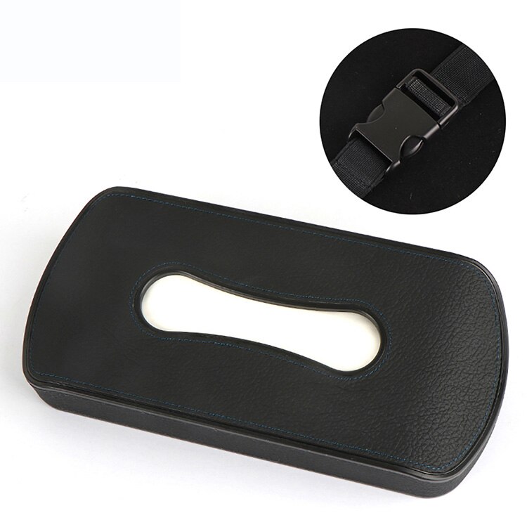 Caja de pañuelos de cuero PU para coche, soporte para visera solar, reposabrazos, colgante, tipo bloque, almacenamiento de servilletas de asiento, color negro y Beige, 1 unidad: Black-Blue-Elastic-b
