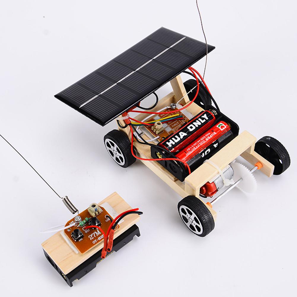 Træ diy soldrevet rc bil puslespil forsamling videnskab køretøj legetøj sæt til børn: Default Title