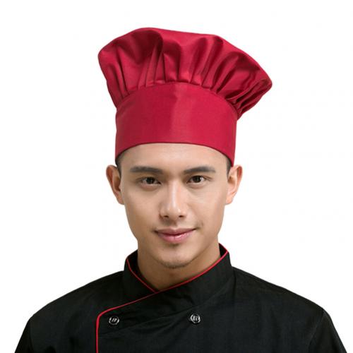 Adjustable Chef Hat Men Women Catering Cooking Cap Kitchen Elastic Pleated Work Cap Kitchen Cooker Hat Chef Hat: Wine Red