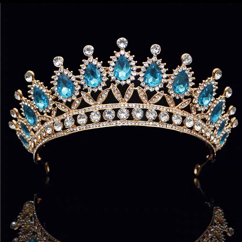 Tiaras de Quinceañera de cristal y coronas para desfile de mujeres, diadema de graduación, adornos para el cabello, accesorios de joyas para el pelo para boda: Azul