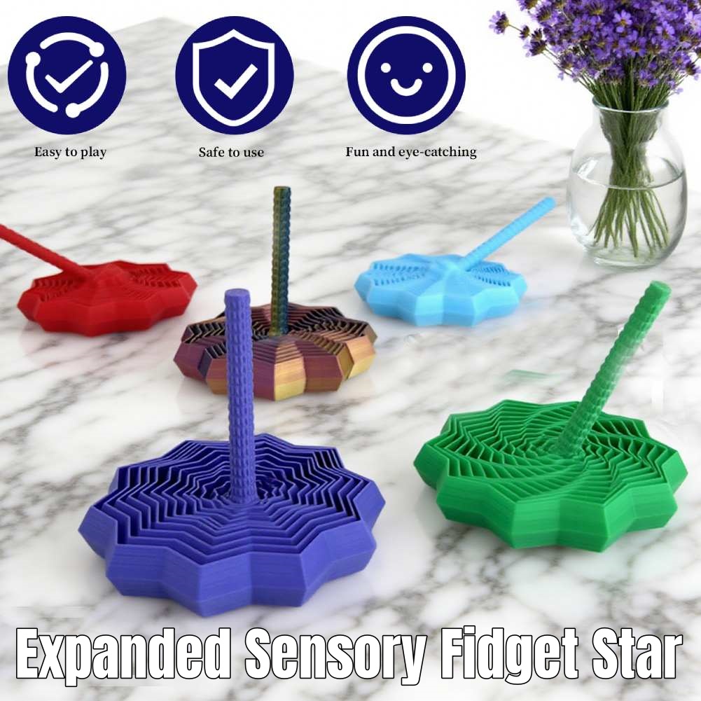 Expanded Sensory Fidget Star 3D Printed with Handles Fractal Fidget Hexagon Whirling Spiral Stress Relief Toy