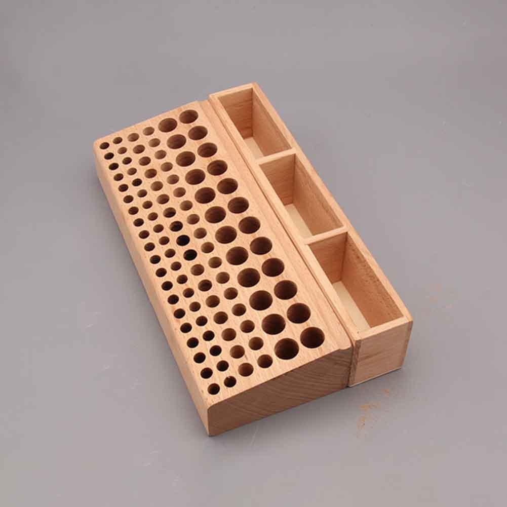 Workroom Multi Holes DIY Storage Organizer Woodworking Free Standing Home For Drill Bits Beech Leather Craft Tools Holder